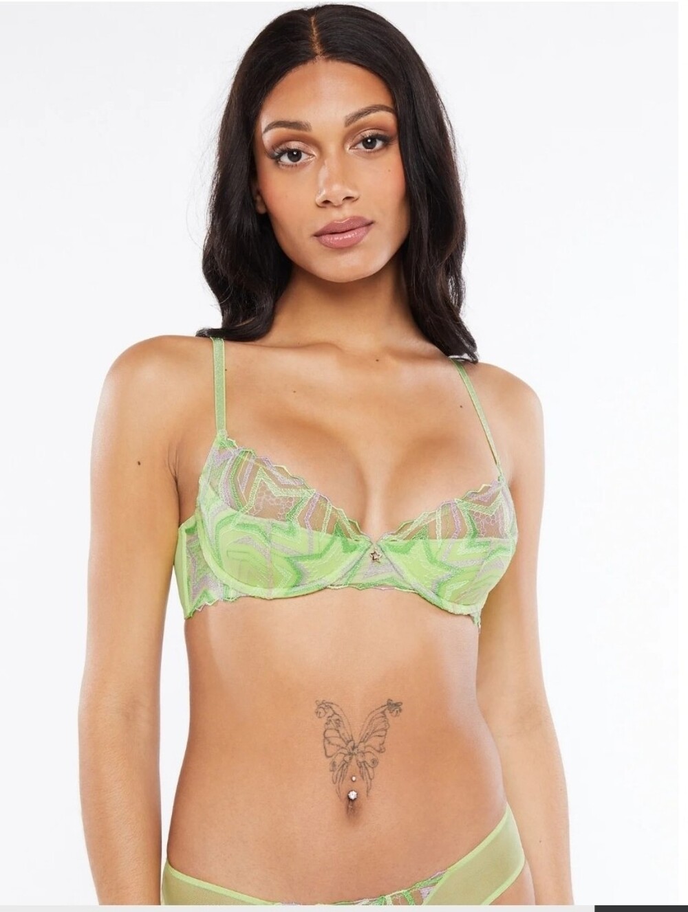 Savage X Fenty Shining Star Embroidered Half Cup Plunge Bra size 34C nwot